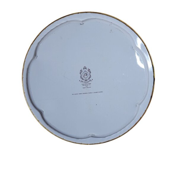 2 Vtg Daher Decorated Ware Round Metal Trays Red Floral 13" Diameter England - Picture 7 of 8